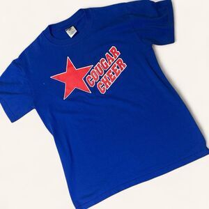 Vintage All-Star Gym Cougar Cheer T-Shirt Blue Red Star Jerzees Sz S